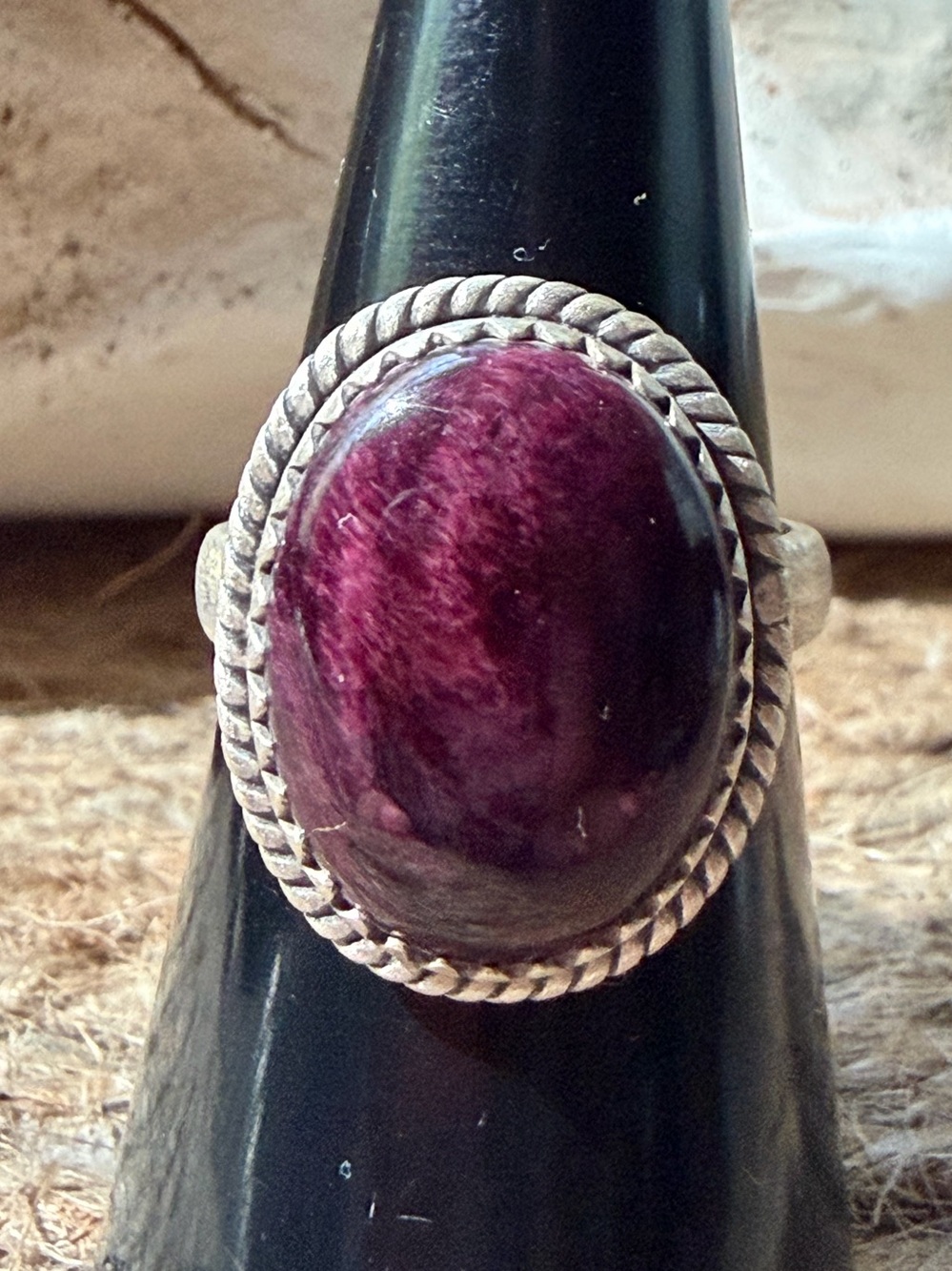 Sterling Silver Purple Spiny Stone Statement Ring